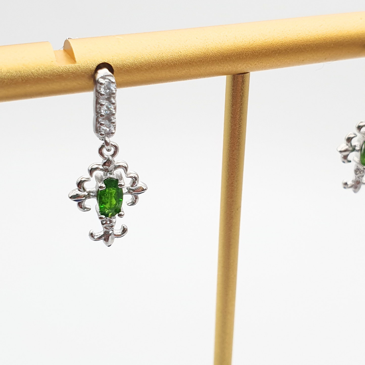 Diopside Earrings With Zirconia Details Fleur - Small