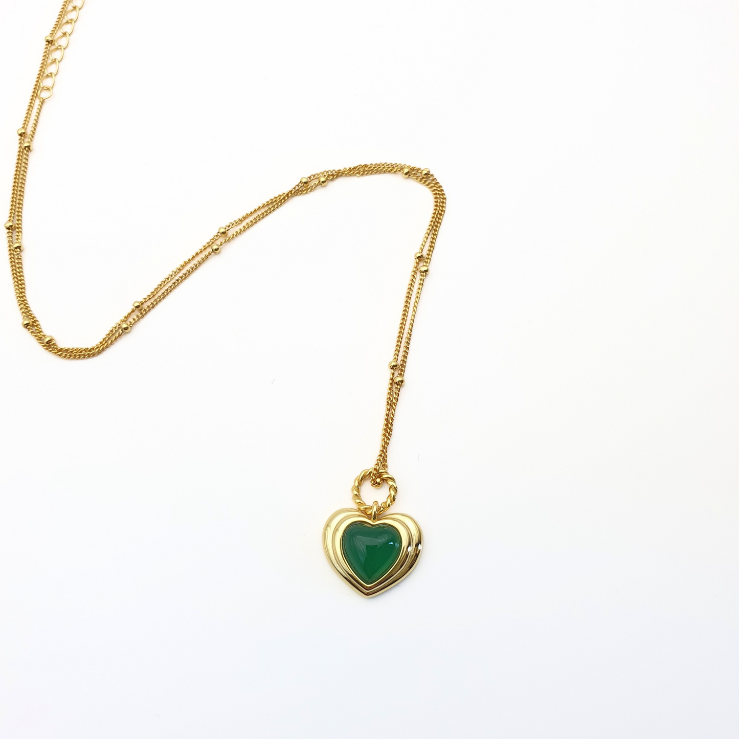 Ball Chain Green Heart Necklace