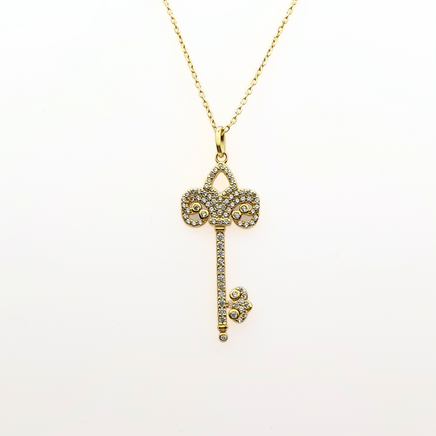 French Style Zirconia Key Shape Pendant Necklace