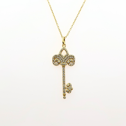 French Style Zirconia Key Shape Pendant Necklace