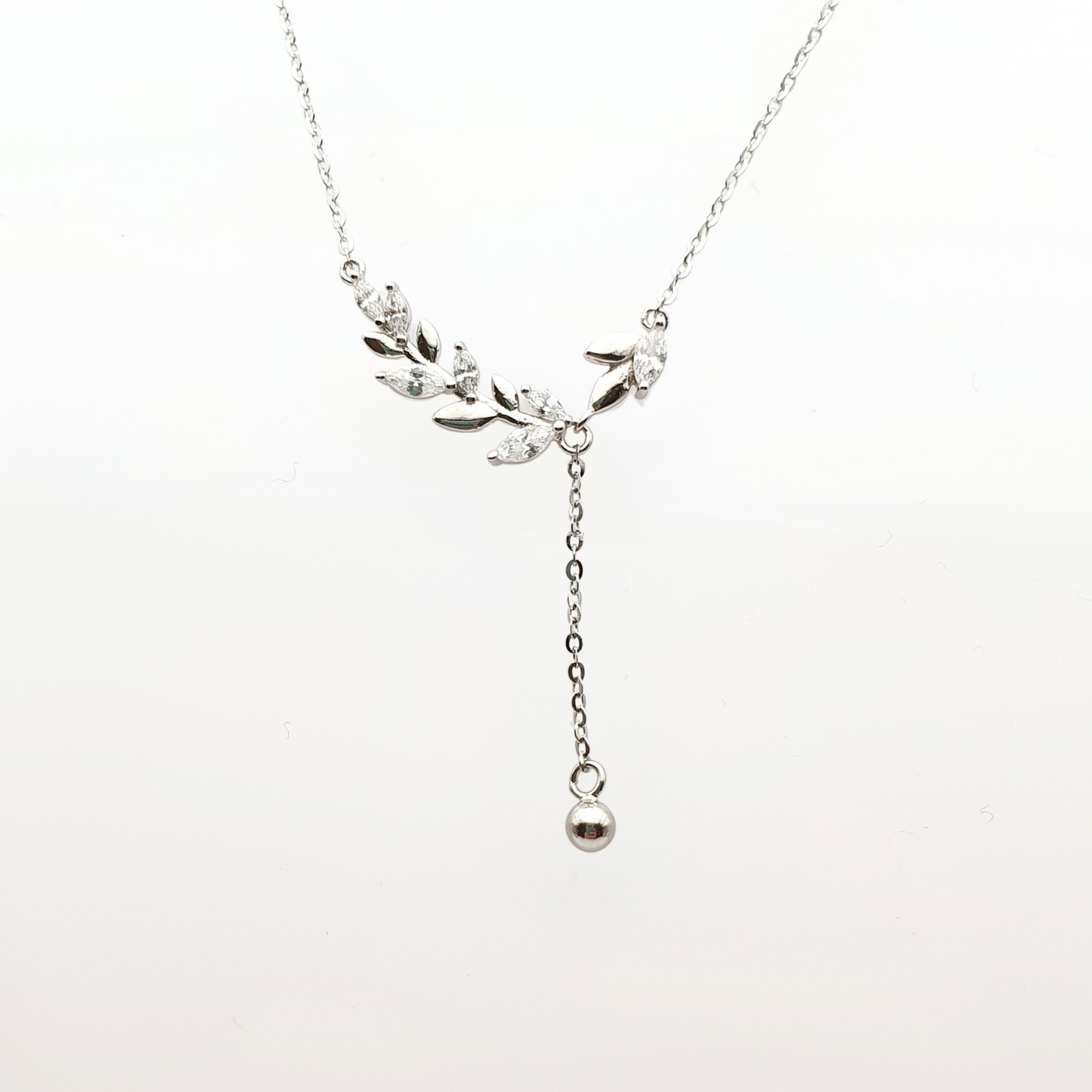 Laurel Leaves Zirconia Drop Necklace