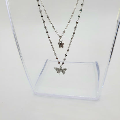 Butterfly Layered Multi-Chain Silver Necklace