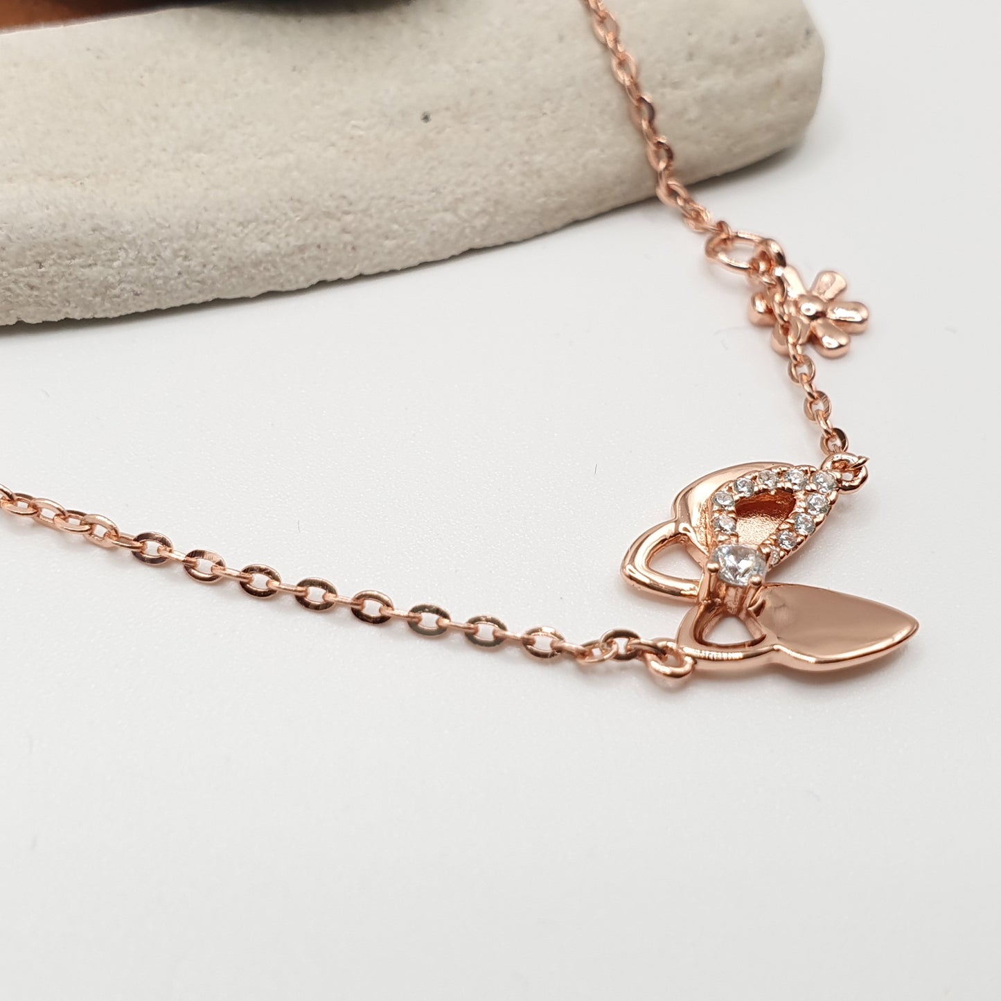 Butterfly and Flower Bracelet Rose Gold