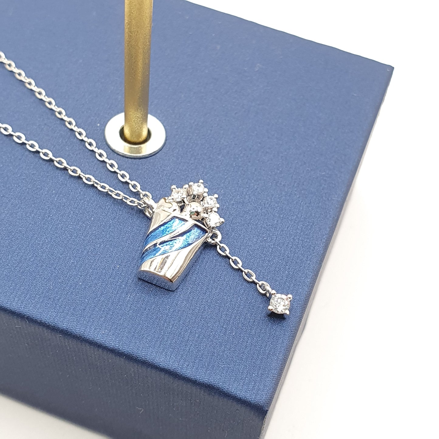 Blue Iced Soda Pendant Necklace 925 Silver