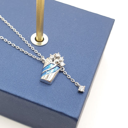 Blue Iced Soda Pendant Necklace 925 Silver