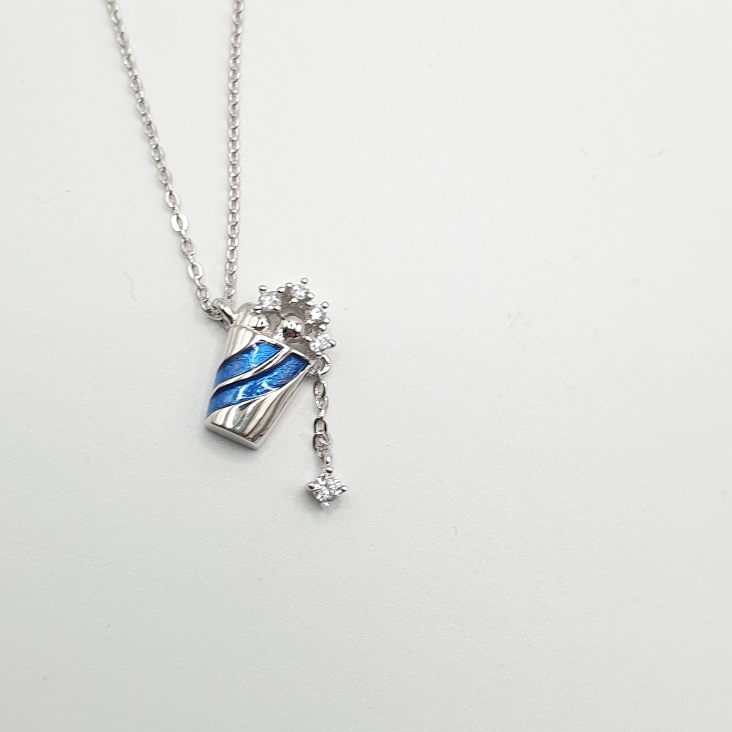 Blue Iced Soda Pendant Necklace 925 Silver