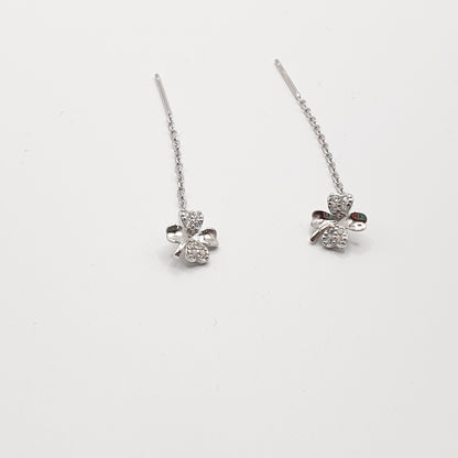 Four Leaf Clover Drop Through Chain Earrings