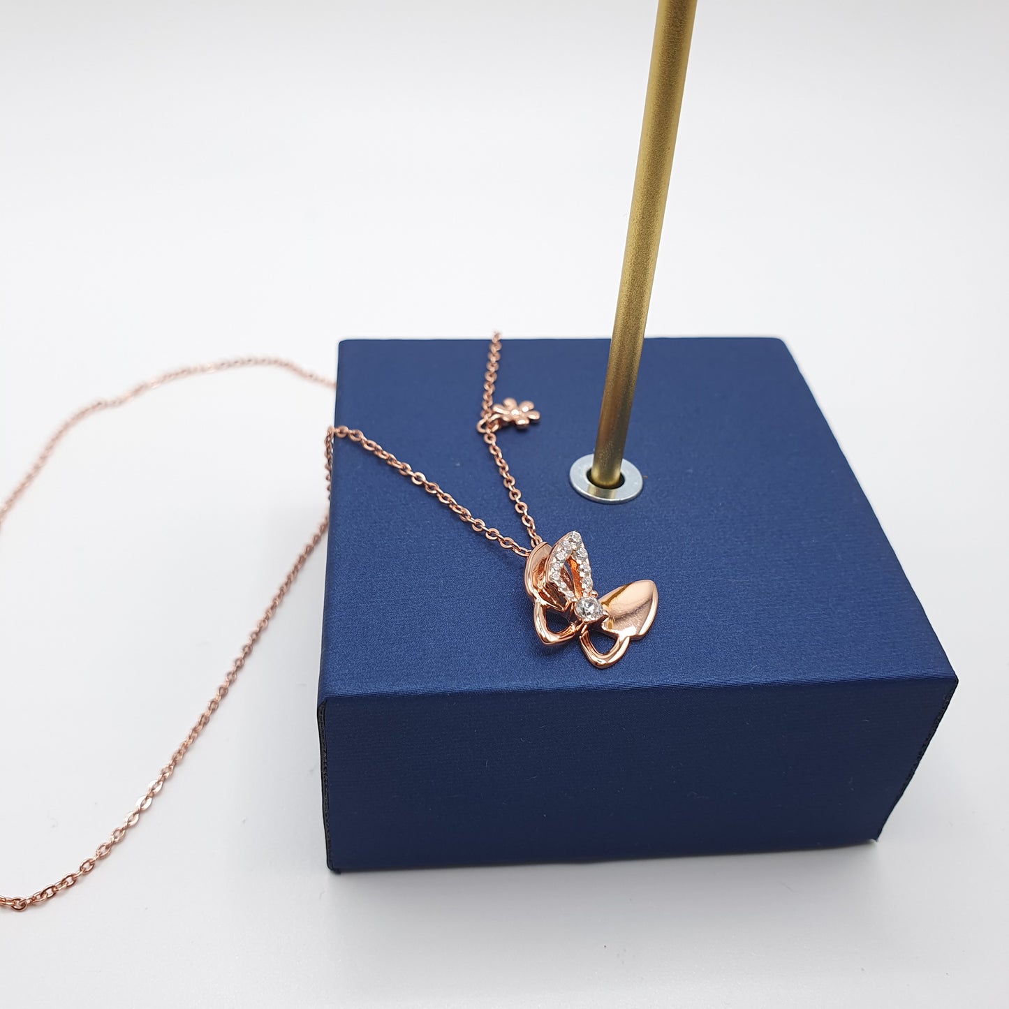 Butterfly and Flower Pendant Necklace Rose Gold