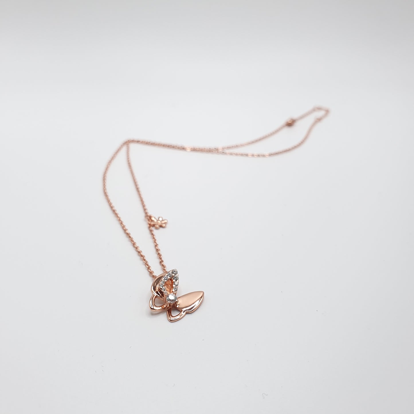 Butterfly and Flower Pendant Necklace Rose Gold