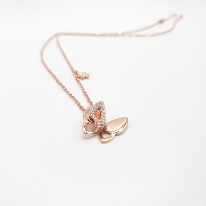 Butterfly and Flower Pendant Necklace Rose Gold