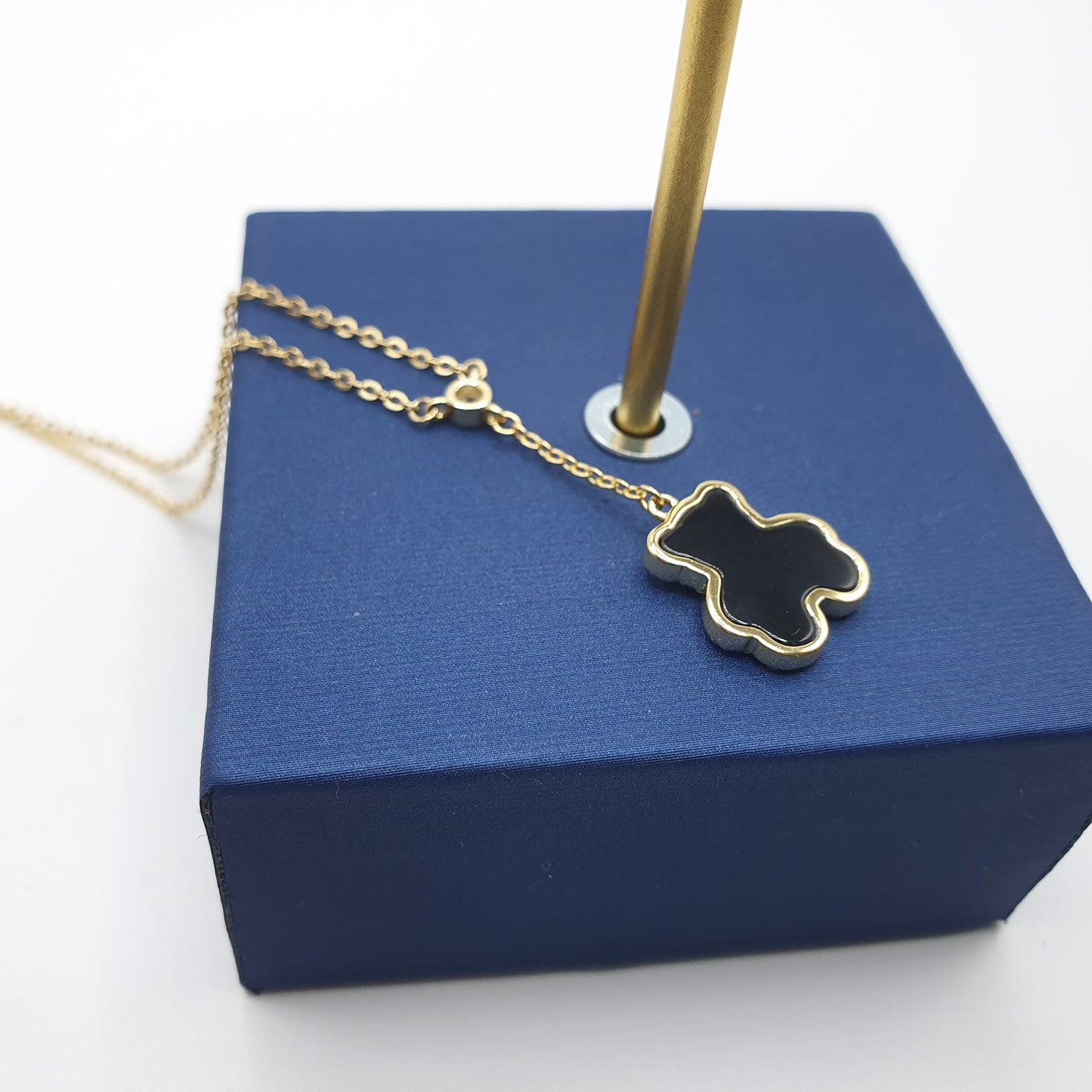 Glitzy Black Bear Pendant Necklace Gold