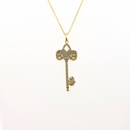 French Style Zirconia Key Shape Pendant Necklace