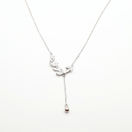 Laurel Leaves Zirconia Drop Necklace