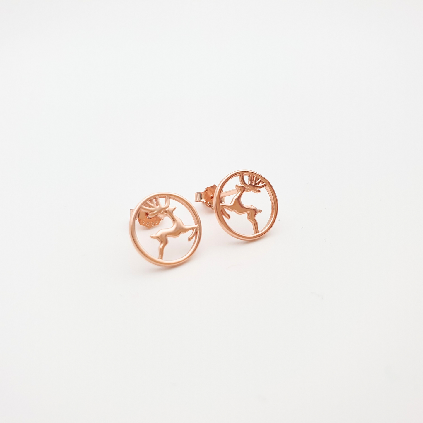 Round Reindeer Earrings Rose Gold