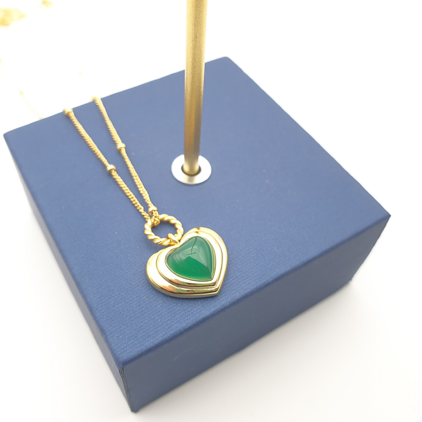 Ball Chain Green Heart Necklace