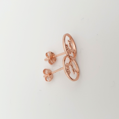 Round Reindeer Earrings Rose Gold