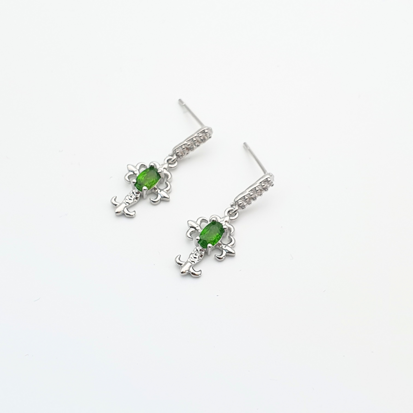 Diopside Earrings With Zirconia Details Fleur - Small