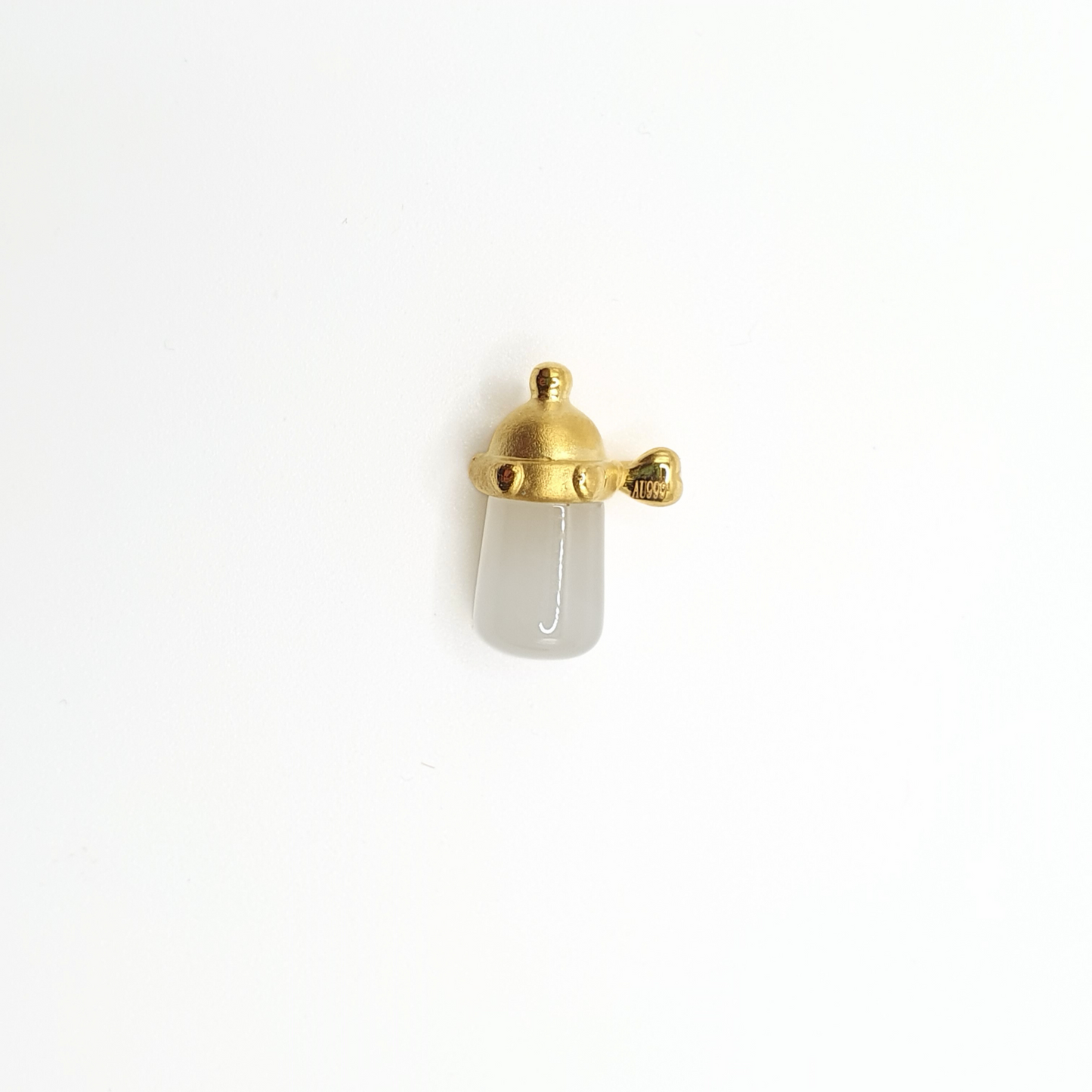 Baby Bottle Pendant Gold and White Nephrite Stone