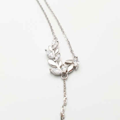 Laurel Leaves Zirconia Drop Necklace