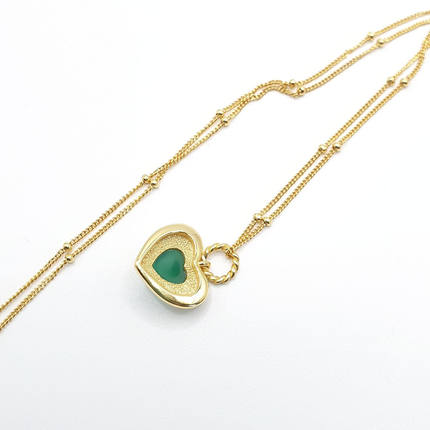 Ball Chain Green Heart Necklace