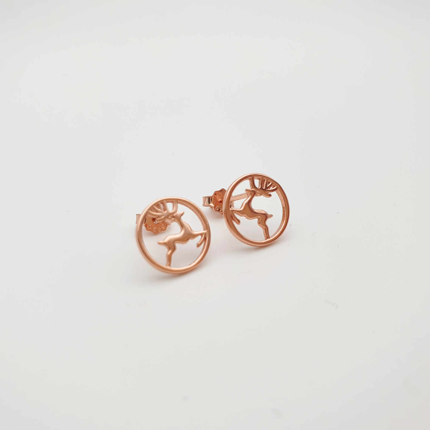 Round Reindeer Earrings Rose Gold