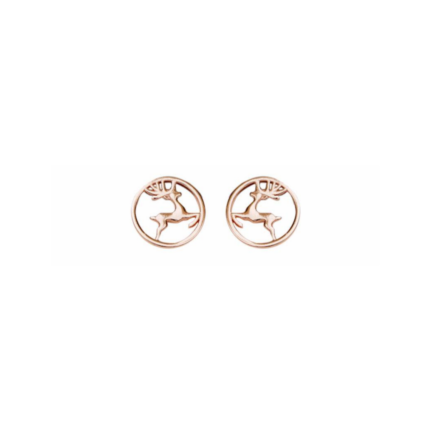 Round Reindeer Earrings Rose Gold