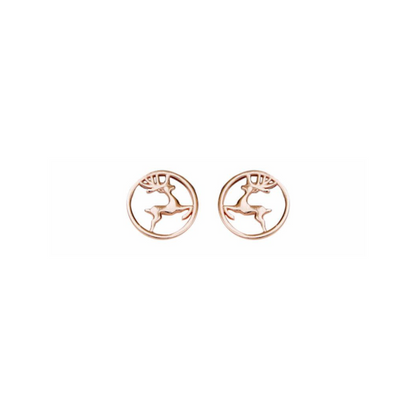 Round Reindeer Earrings Rose Gold