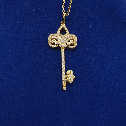 French Style Zirconia Key Shape Pendant Necklace