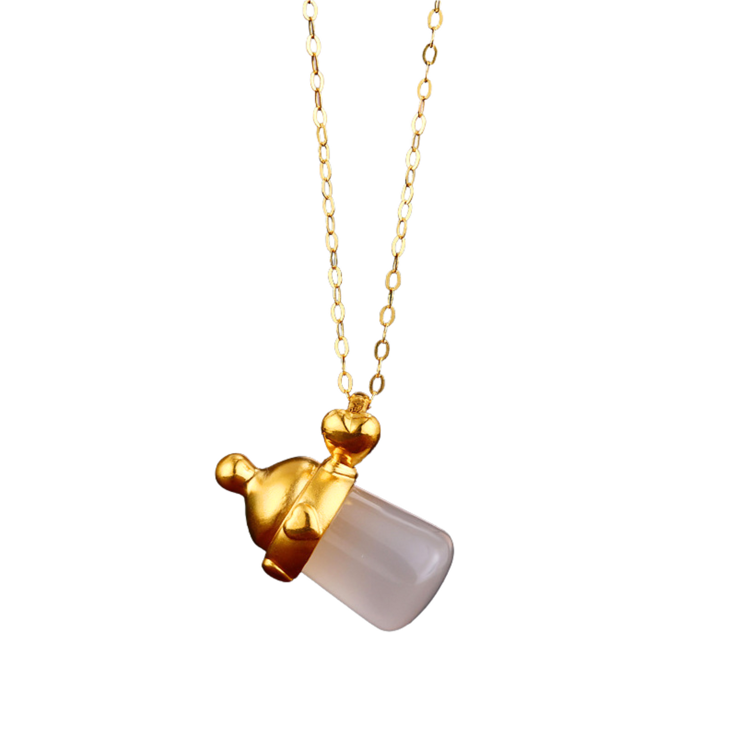 Baby Bottle Pendant Gold and White Nephrite Stone