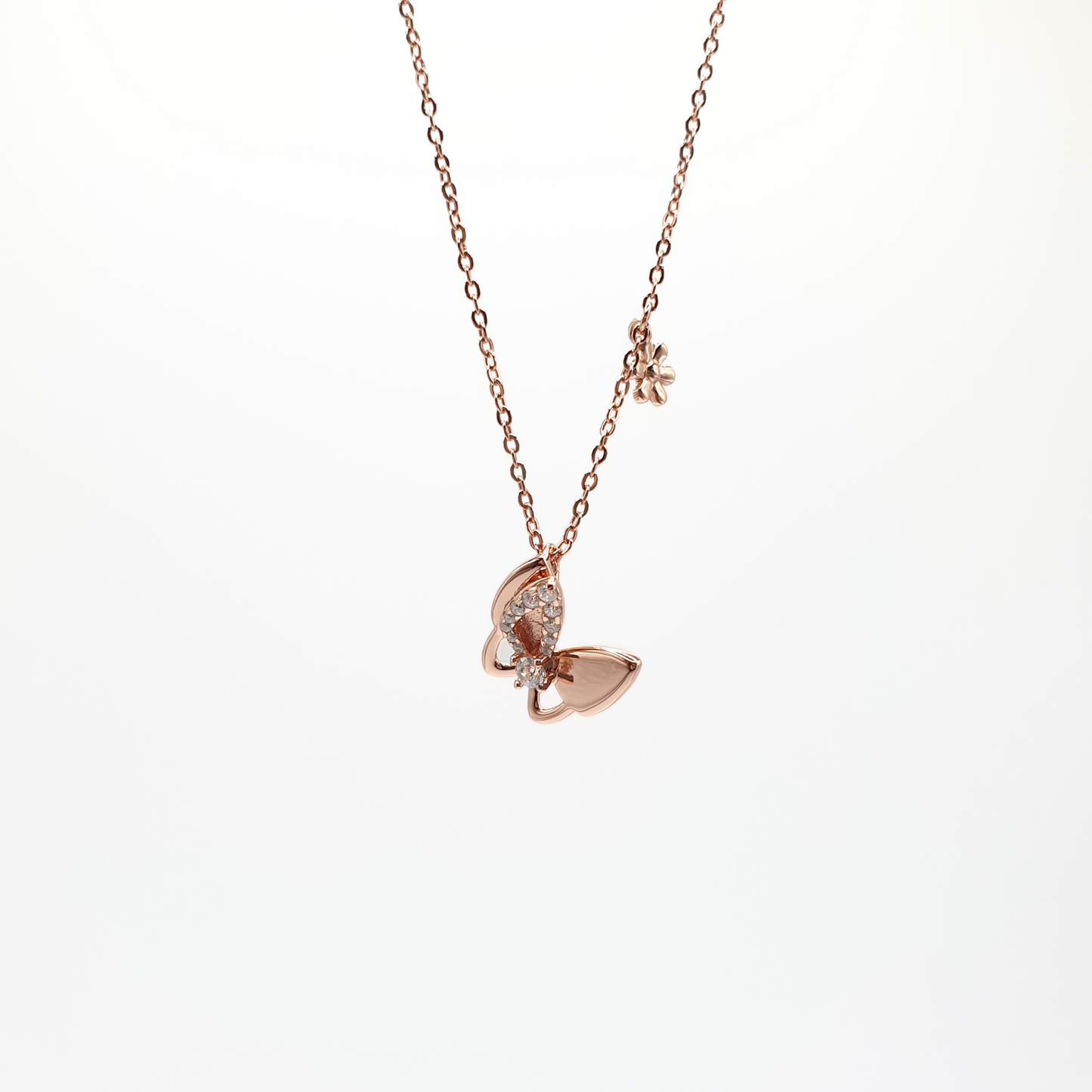 Butterfly and Flower Pendant Necklace Rose Gold