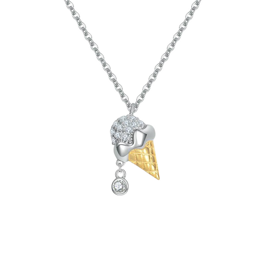 Ice Cream - Gelato Cone Pendant Necklace 925 Silver