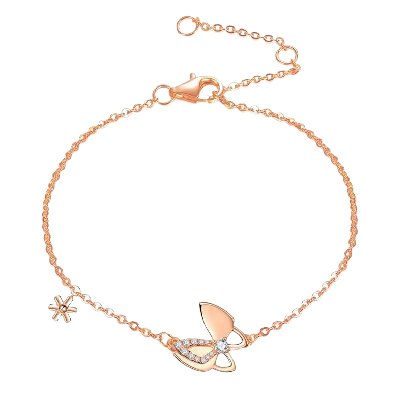 Butterfly and Flower Bracelet Rose Gold