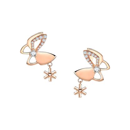 Butterfly and Flower Earrings Rose Gold