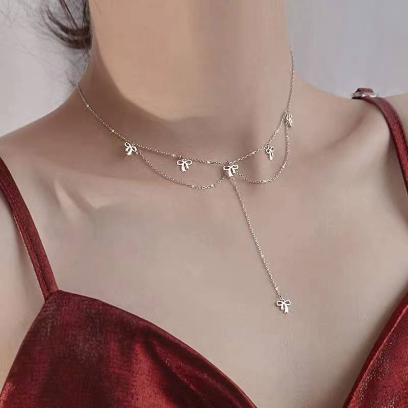 Layered Bow Choker Style Necklace