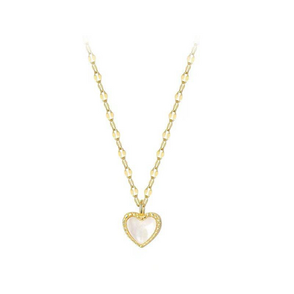 18K Gold Plated 925 Sterling Silver Mother of Pearl Heart Pendant Necklace