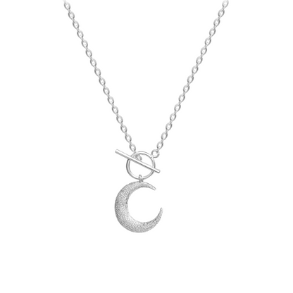 Textured Crescent Moon T-Bar Necklace