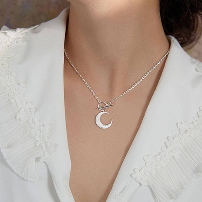 Textured Crescent Moon T-Bar Necklace