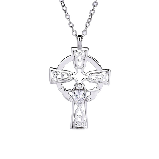 Irish Celtic Claddagh Heart Cross Pedant Necklace