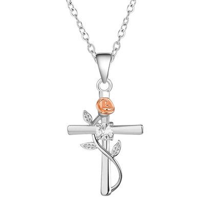 Rose Cross Zirconia Pendant Necklace