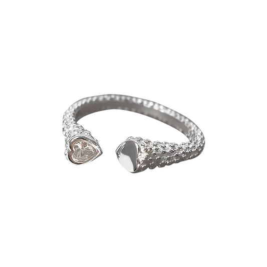 Double Heart with Zirconia Open-ended Ring