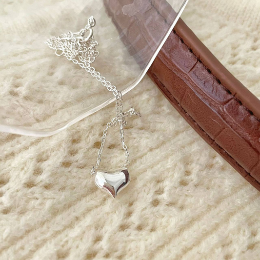 Mini Hollow 3D Heart Silver Necklace