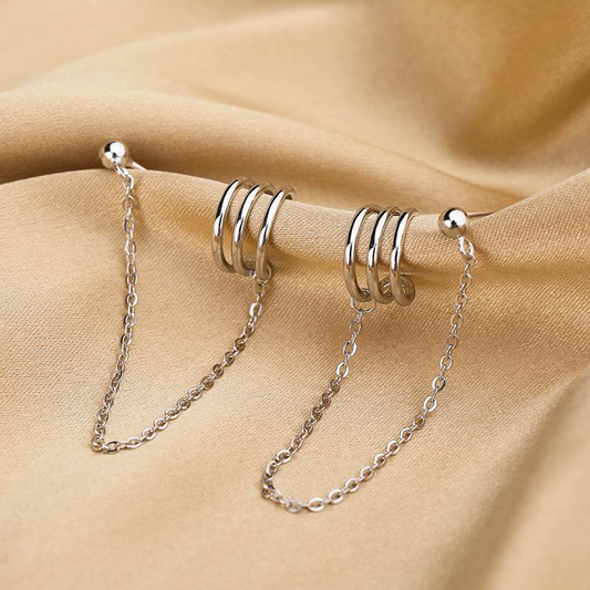 Three Rings Drop Chain Stud Cuff Earring