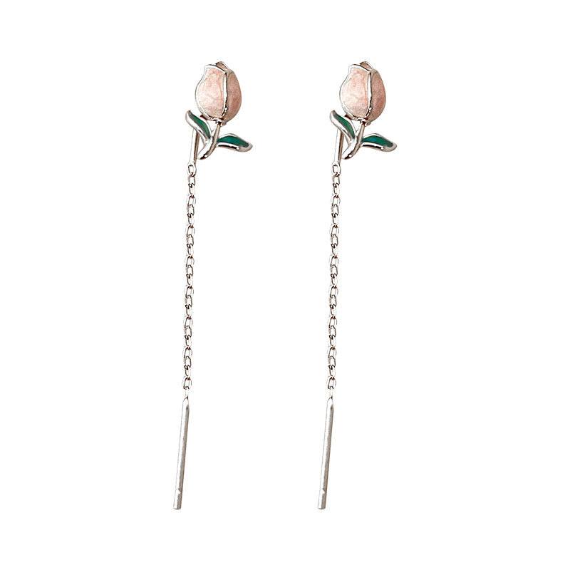 Dainty Tulip Enamel Drop Earrings