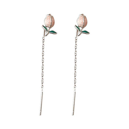 Dainty Tulip Enamel Drop Earrings