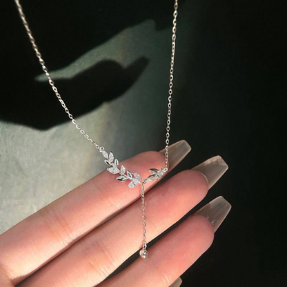 Laurel Leaves Zirconia Drop Necklace