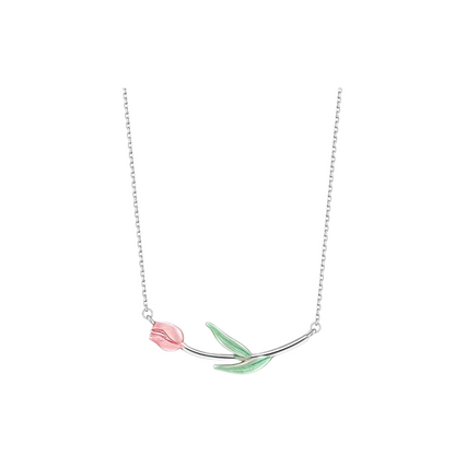 Dainty Tulip Silver and Enamel Necklace