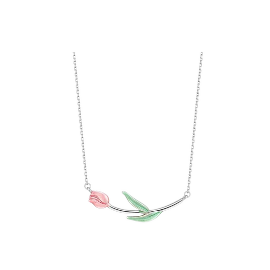 Dainty Tulip Silver and Enamel Necklace