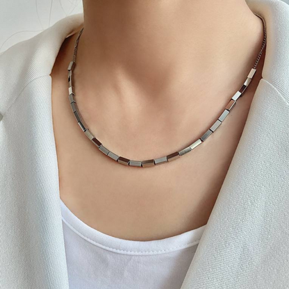 Stainless Steel Rectangular Bead Necklace