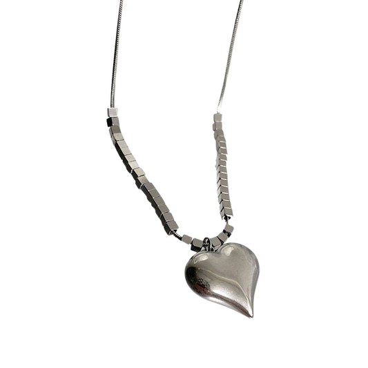 Stainless Steel Cubed Bead Heart Necklace