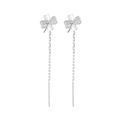 Four Leaf Clover Drop Through Chain Earrings